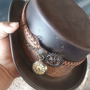 Brown Steampunk Top Hat with Clock and Gear Accents